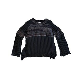 Altar'd State Black Ribbed Metallic Space Dye Distressed Hem Sweater Size Small‎